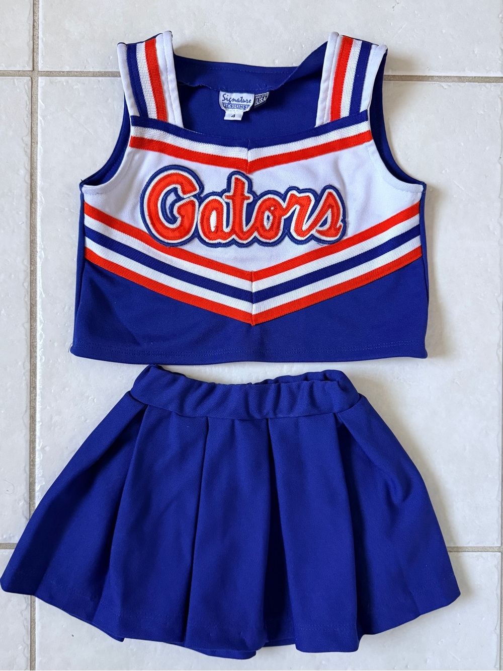 University of Florida Gators Girls Cheerleading Outfit Skirt Top Set Cheer sz 4